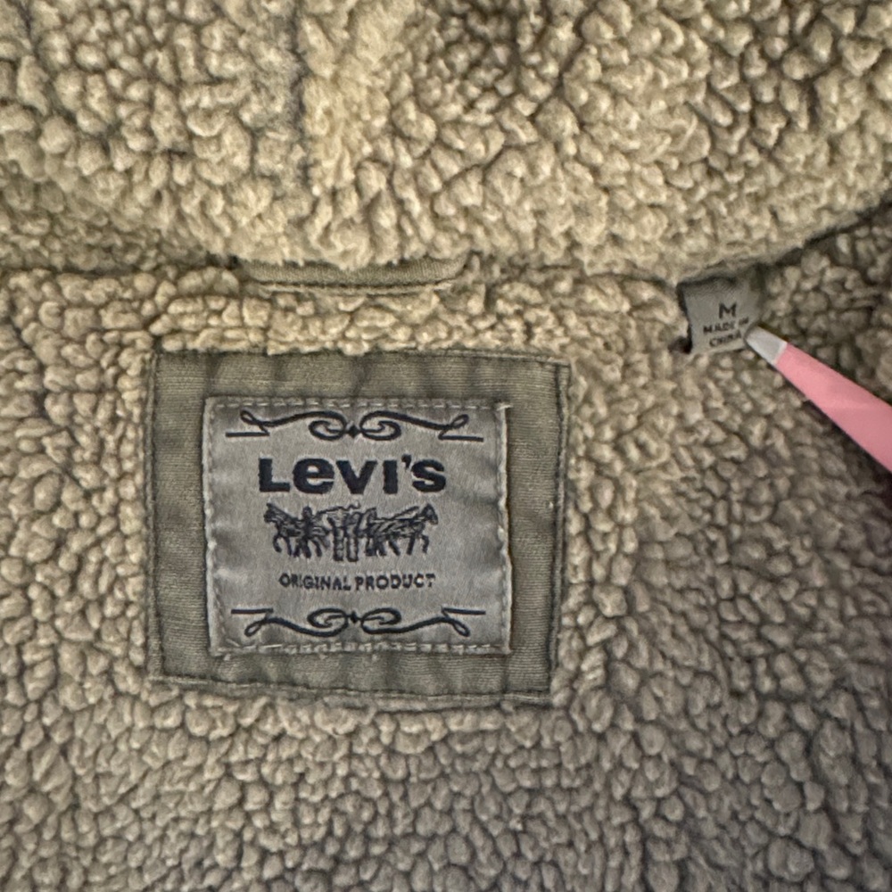 Levi’s Utility Military Style Hooded Jacket, Army Green, Sherpa Lined- size M - Picture 10 of 16